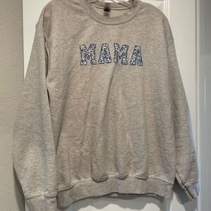 Gray Sweatshirt with Blue 'MAMA' Design